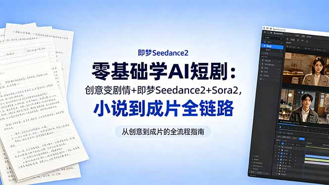 零基础学AI短剧：创意变剧情+即梦Seedance2+Sora2，小说到成片全链路-超级会员网