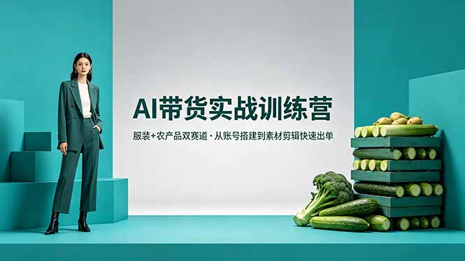 AI带货实战训练营，服装+农产品双赛道，从账号搭建到素材剪辑快速出单-超级会员网