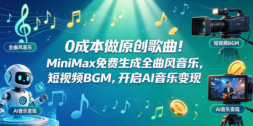 0成本做原创歌曲！MiniMax免费生成全曲风音乐，短视频BGM，开启AI音乐变现-超级会员网