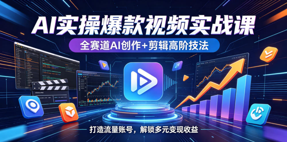 AI实操爆款视频实战课，全赛道AI创作+剪辑高阶技法，打造流量账号，解锁多元变现收益-超级会员网