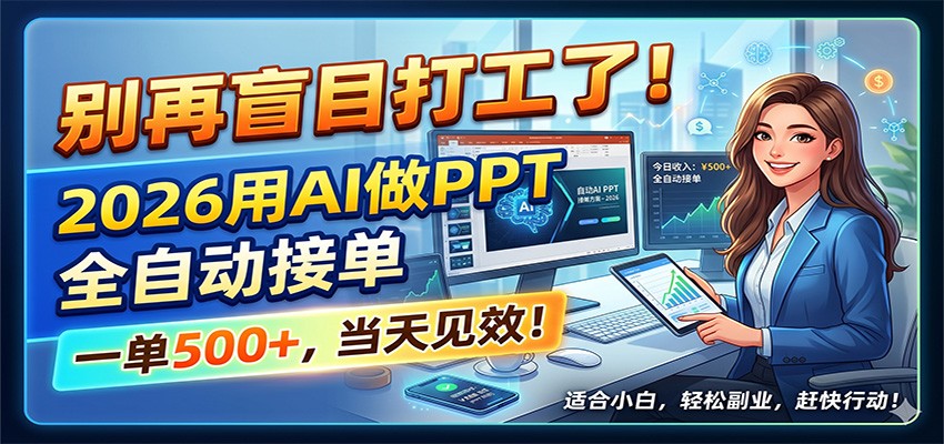 别再盲目打工了！2026用AI做PPT全自动接单，一单5张+，当天见效！-超级会员网
