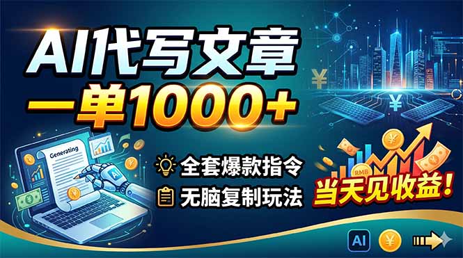 AI代写文章，一单1000+，全套爆款指令+无脑复制玩法，当天见收益！-超级会员网