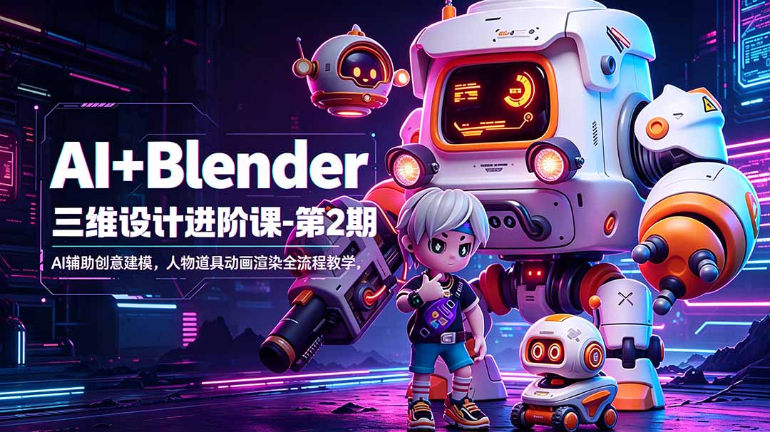 AI+Blender三维设计进阶课-第2期：AI辅助创意建模，人物道具动画渲染全流程教学-超级会员网