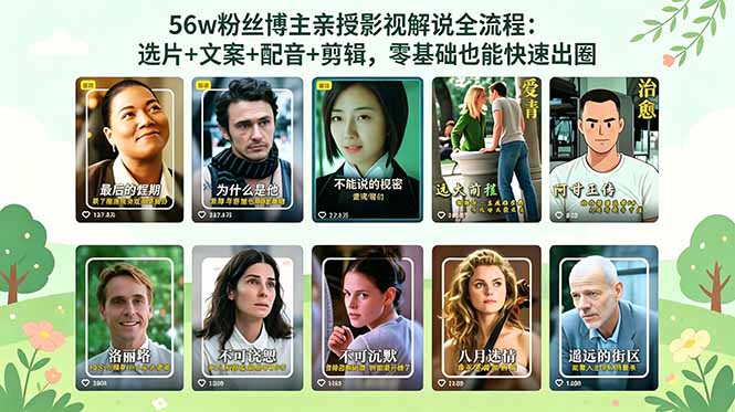 56万粉丝博主亲授影视解说全流程：选片+文案+配音+剪辑，零基础也能快速出圈-超级会员网