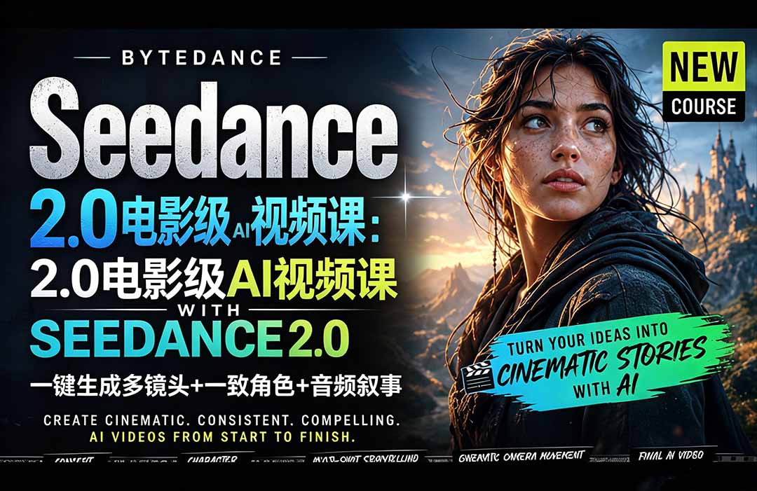 Seedance 2.0电影级AI视频课：一键生成多镜头+一致角色+音频叙事-超级会员网
