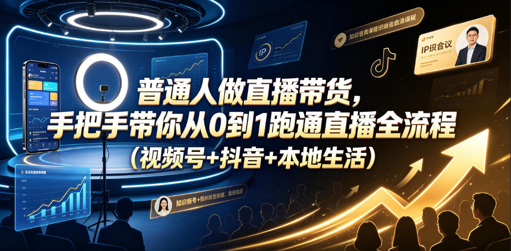 普通人做直播带货，手把手带你从0到1跑通直播全流程(视频号+抖音+本地生活)-超级会员网