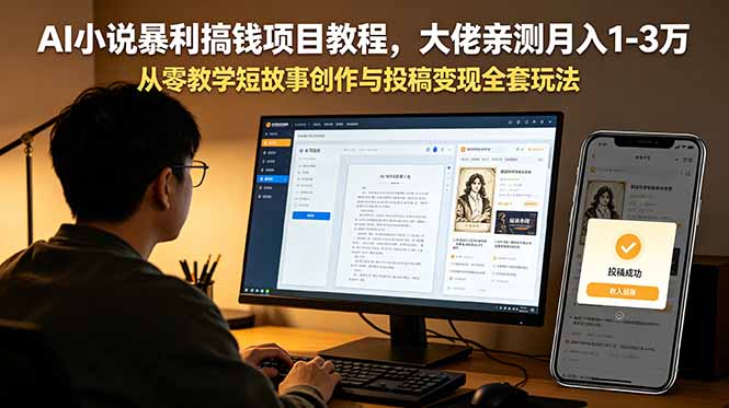 AI小说暴利搞钱项目教程，大佬亲测月入1-3万，从零教学短故事创作与投稿变现全套玩法-超级会员网