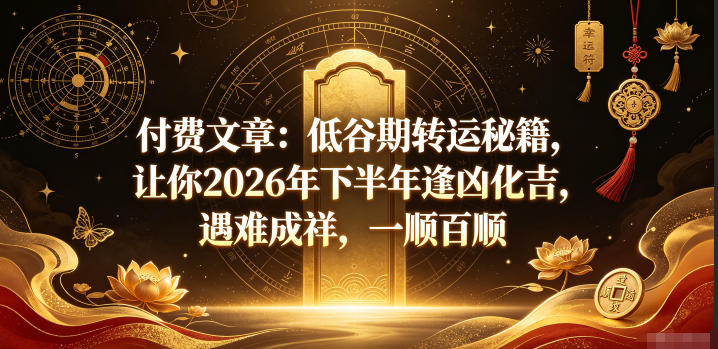 付费文章：低谷期转运秘籍，让你2026年下半年逢凶化吉，遇难成祥，一顺百顺-超级会员网