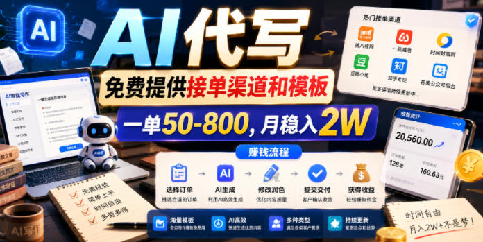 AI代写，免费提供接单渠道和模板，一单50-800，月稳入2W【揭秘】-超级会员网