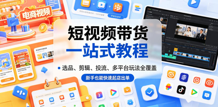 短视频带货一站式教程，选品、剪辑、投流、多平台玩法全覆盖，新手也能快速起店出单-超级会员网