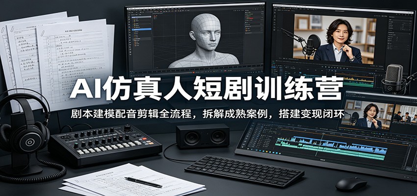 AI仿真人短剧训练营：剧本建模配音剪辑全流程，拆解成熟案例，搭建变现闭环-超级会员网