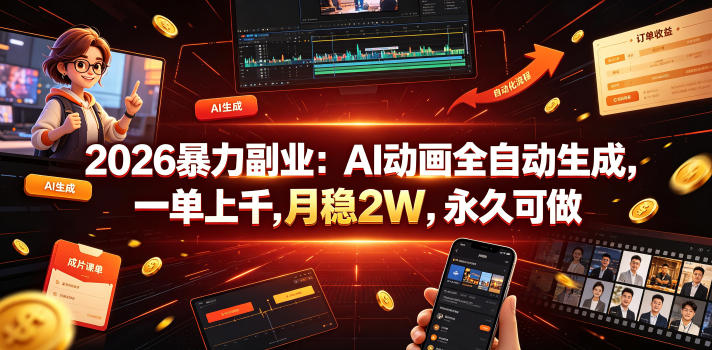 2026暴力副业：AI动画全自动生成，一单上千，月稳2W，永久可做【揭秘】-超级会员网