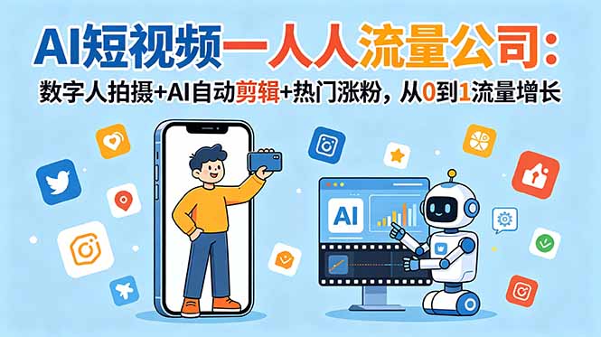 AI短视频一人流量公司：数字人拍摄+AI自动剪辑+热门涨粉，从0到1流量增长-超级会员网