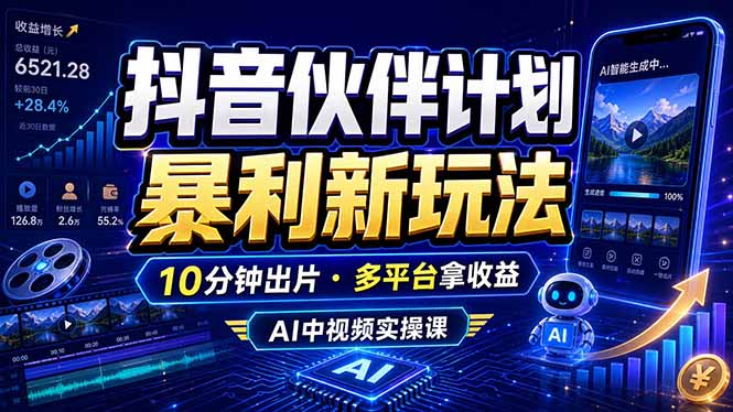 抖音伙伴计划最新玩法，无需配音剪辑，10分钟出一条原创视频，轻松日入三位数-超级会员网