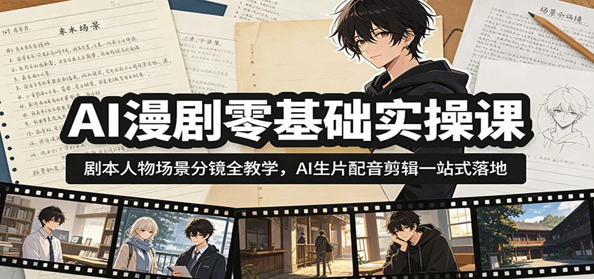 AI漫剧零基础实操课：剧本人物场景分镜全教学，AI生片配音剪辑一站式落地-超级会员网