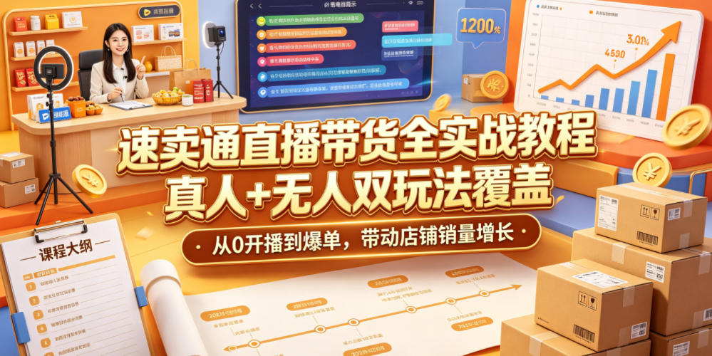 速卖通直播带货全实战教程，真人+无人双玩法覆盖，从0开播到爆单，带动店铺销量增长-超级会员网