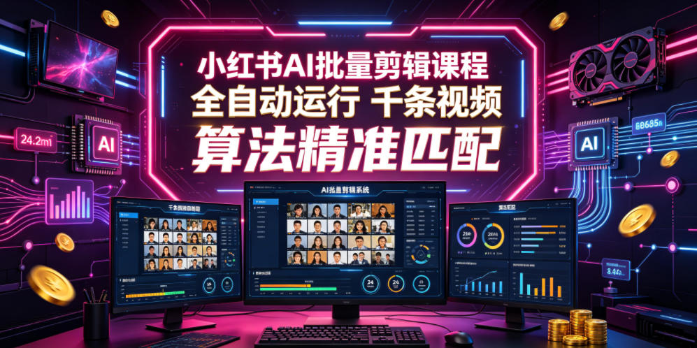 小红书AI批量剪辑课程，24小时全自动运行，解放双手专注运营，千条视频批量处理，小红书算法精准匹配-超级会员网