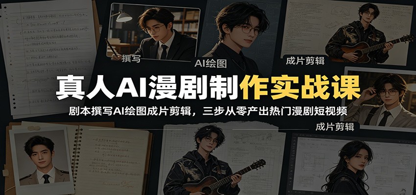真人AI漫剧制作实战课：剧本撰写AI绘图成片剪辑，三步从零产出热门漫剧短视频-超级会员网