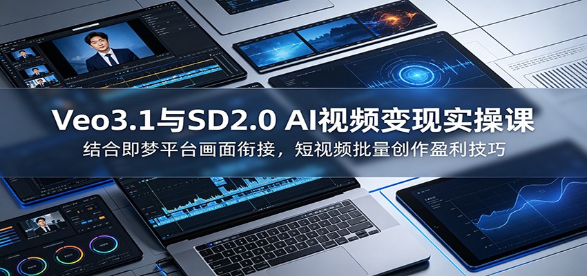 Veo3.1与SD2.0 AI视频变现实操课课：结合即梦平台画面衔接，短视频批量创作盈利技巧-超级会员网