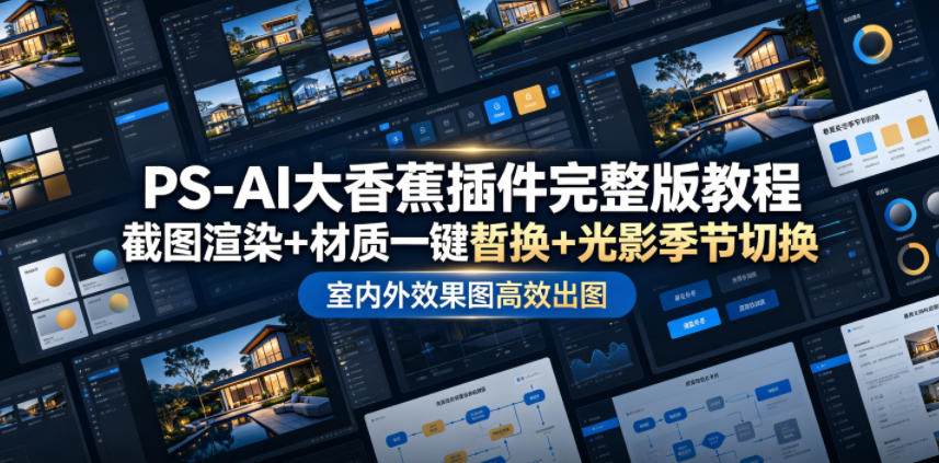 PS-AI大香蕉插件完整版教程，截图渲染+材质一键替换+光影季节切换，室内外效果图高效出图高阶课程-超级会员网
