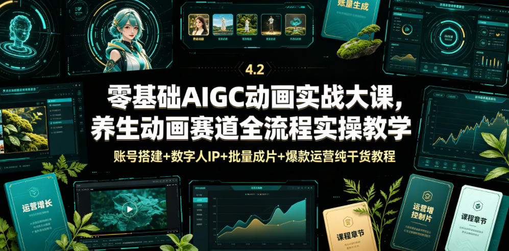 零基础AIGC动画实战大课，养生动画赛道全流程实操教学，账号搭建+数字人IP+批量成片+爆款运营纯干货教程-超级会员网