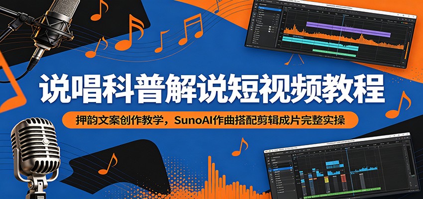 说唱科普解说短视频教程：押韵文案创作教学，SunoAI作曲搭配剪辑成片完整实操-超级会员网