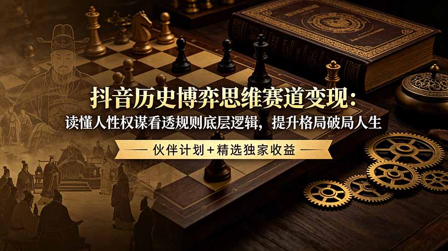 抖音历史博弈思维赛道变现：读懂人性权谋看透规则底层逻辑，提升格局破局人生，伙伴计划+精选独家收益-超级会员网