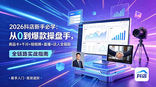 2026抖店新手必学：从0到爆款操盘手，商品卡+千川+短视频+直播+达人全链路-超级会员网