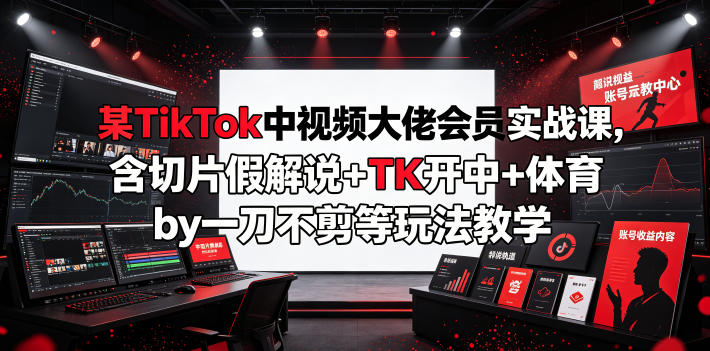 某TikTok中视频大佬会员实战课，含切片假解说+TK开中+体育by一刀不剪等玩法教学-超级会员网