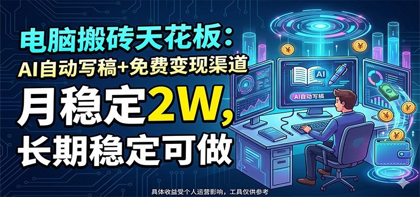 电脑搬砖天花板：AI自动写稿+免费变现渠道，月稳定2W，长期稳定可做-超级会员网