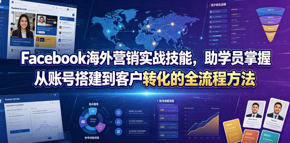 Facebook海外营销实战技能，助学员掌握从账号搭建到客户转化的全流程方法-超级会员网