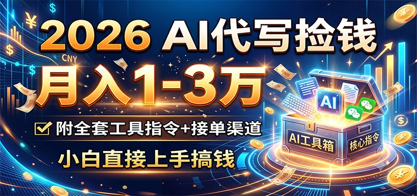 2026 AI代写捡钱，月入1-3万，附全套工具指令+接单渠道，小白直接上手搞钱-超级会员网