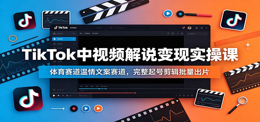 TikTok中视频解说变现实操课：体育赛道温情文案赛道，完整起号剪辑批量出片-超级会员网
