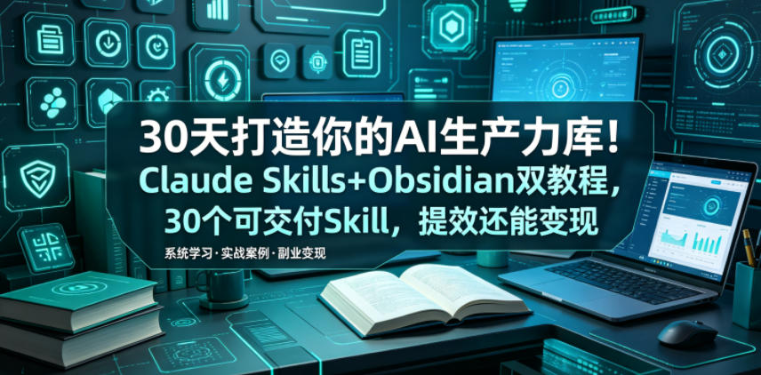 30天打造你的AI生产力库！Claude Skills+Obsidian 双教程，30 个可交付 Skill，提效还能变现-超级会员网