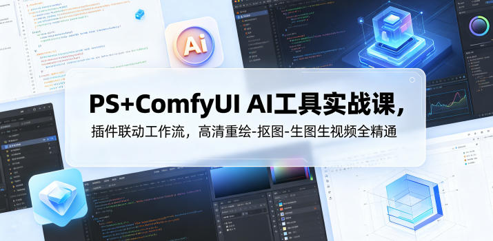 PS+ComfyUI AI工具实战课，插件联动工作流，高清重绘-抠图-生图生视频全精通-超级会员网