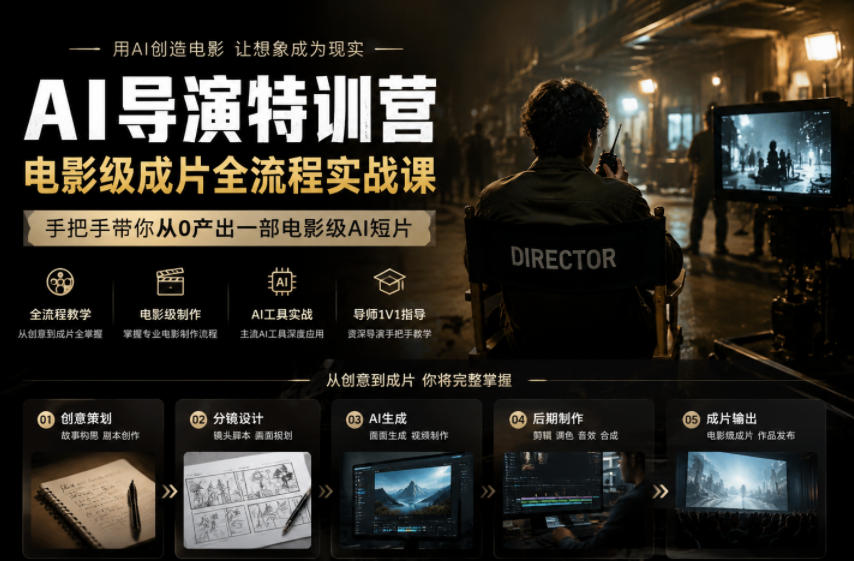 AI导演特训营，电影级成片全流程实战课，手把手带你从0产出一部电影级AI短片-超级会员网