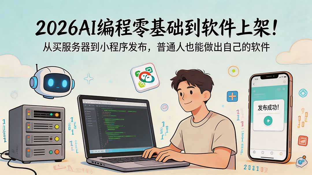 2026AI编程零基础到软件上架！从买服务器到小程序发布，普通人也能做出自己的软件-超级会员网