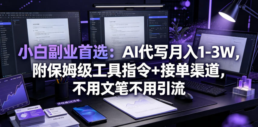 小白副业首选：AI代写月入1-3W，附保姆级工具指令+接单渠道，不用文笔不用引流【揭秘】-超级会员网