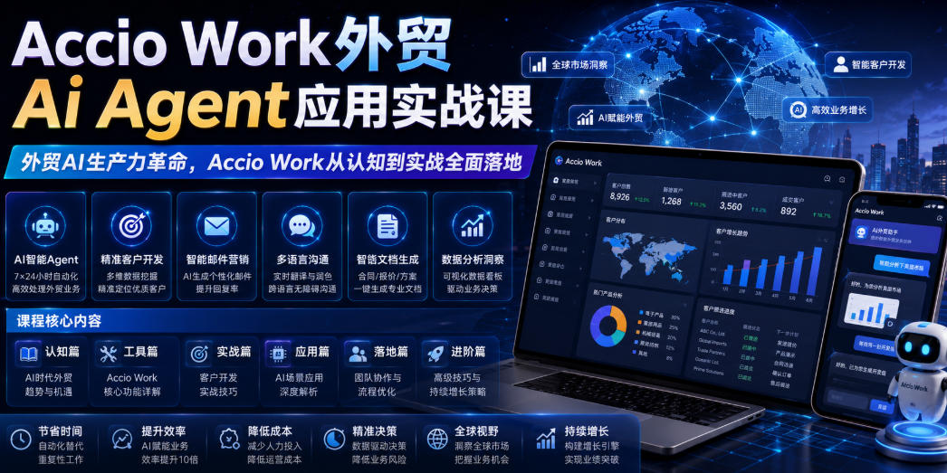 Accio Work外贸Ai Agent应用实战课，外贸AI生产力革命，Accio Work从认知到实战全面落地-超级会员网