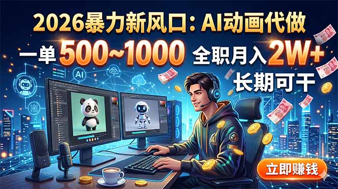 2026暴力新风口：AI动画代做，一单500~1000，全职月入2W+，长期可干-超级会员网