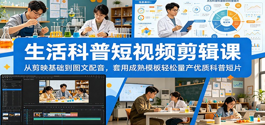 生活科普短视频剪辑课:从剪映基础到图文配音,套用成熟模板轻松量产优质科普短片-超级会员网