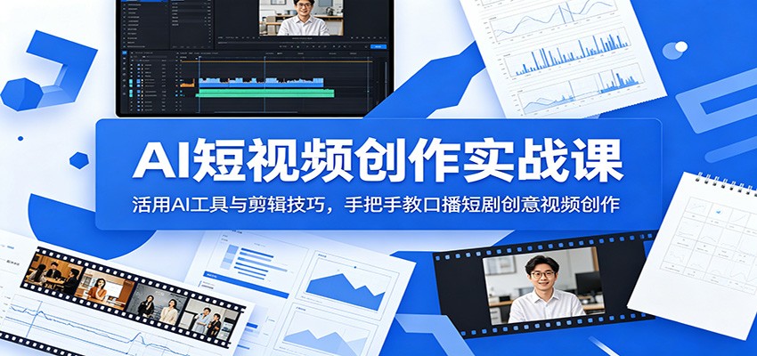 AI短视频创作实战课：活用AI工具与剪辑技巧，手把手教口播短剧创意视频创作-超级会员网