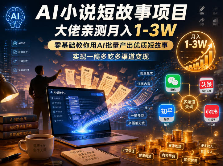 AI小说短故事项目，大佬亲测月入1-3W，零基础教你用AI批量产出优质短故事，实现一稿多吃多渠道变现-超级会员网