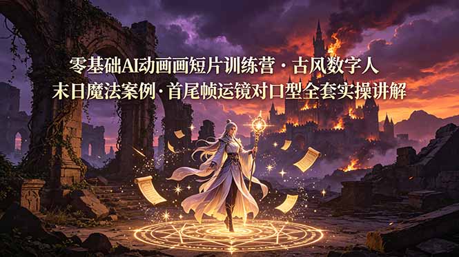 零基础AI动画短片训练营，古风数字人末日魔法案例，首尾帧运镜对口型全套实操讲解-超级会员网