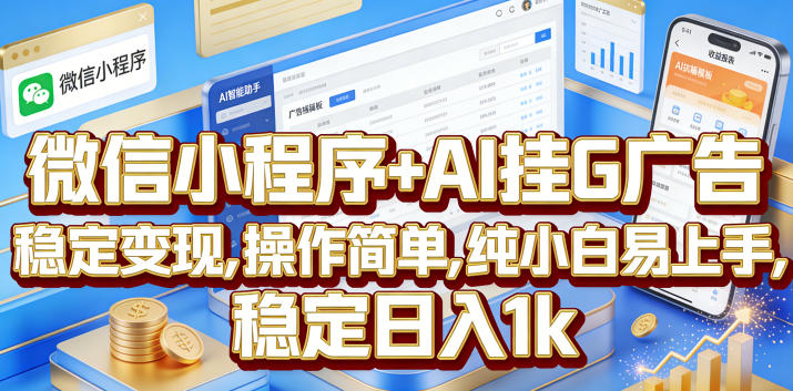 微信小程序+AI挂G广告，稳定变现，操作简单，纯小白易上手，稳定日入1k【揭秘】-超级会员网