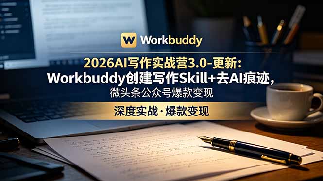 2026AI写作实战营3.0-更新：Workbuddy创建写作Skill+去AI痕迹，微头条公众号爆款变现-超级会员网