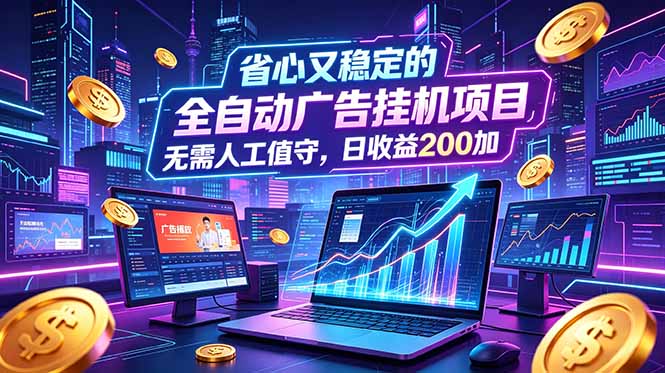全自动广告挂机项目，全程无需人工值守。稳定创收每日收益200+-超级会员网