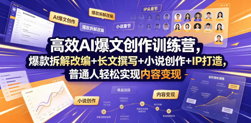 高效AI爆文创作训练营，爆款拆解改编+长文撰写+小说创作+IP打造，普通人轻松实现内容变现-超级会员网