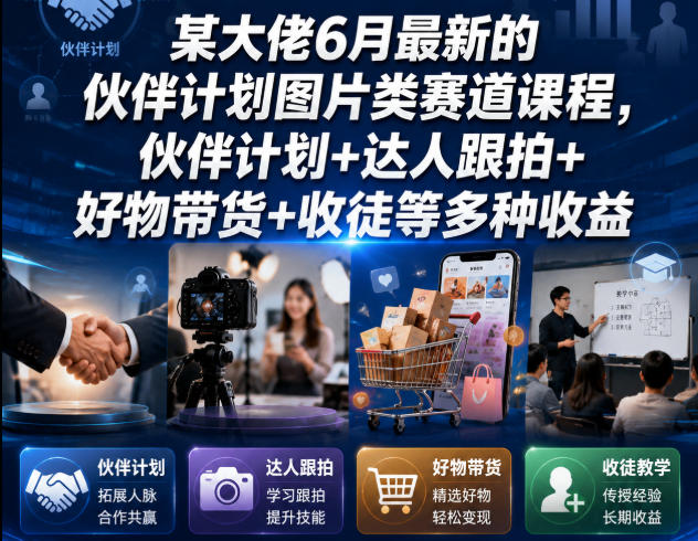 某大佬6月最新的伙伴计划图片类赛道课程，伙伴计划+达人跟拍+好物带货+收徒等多种收益-超级会员网
