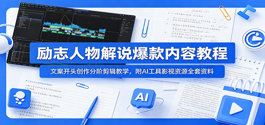 励志人物解说爆款内容教程：文案开头创作分阶剪辑教学，附AI 工具影视资源全套资料-超级会员网